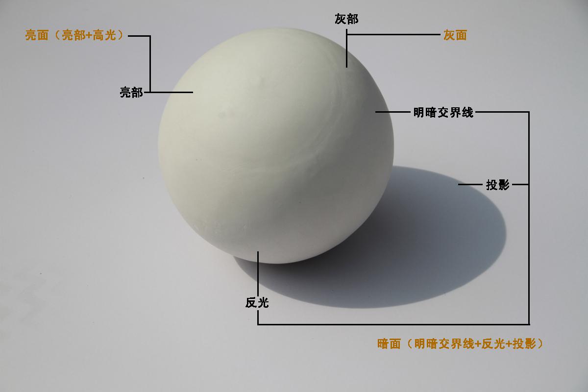 该作者将"暗面"拆解成"明暗交界线,反光,投影"三个部分,同时,刻意在