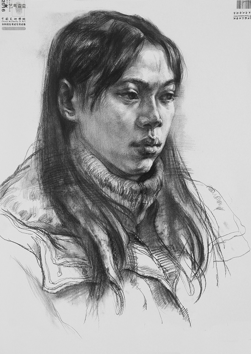 2016国美高分卷 素描 女青年 四分之三 素描头像