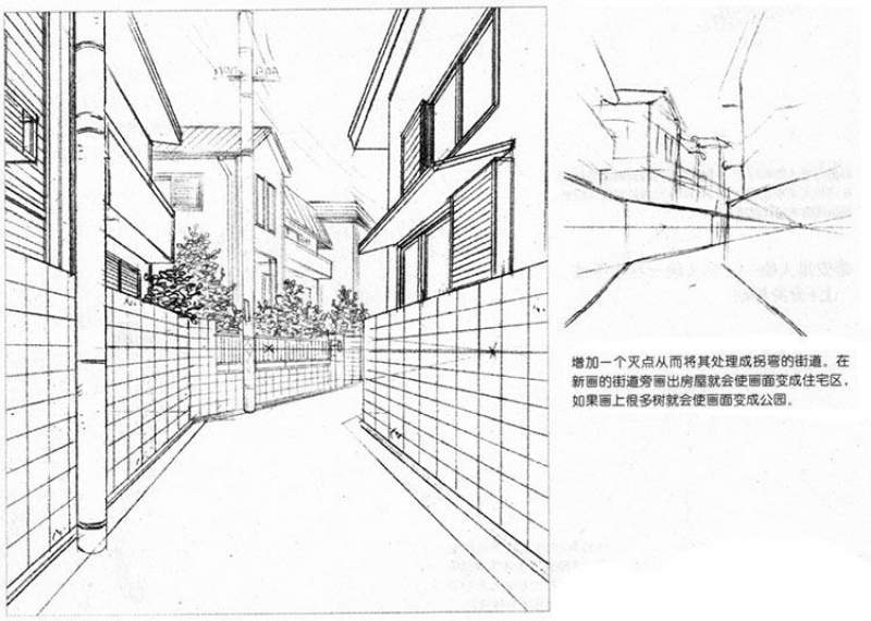 进阶手绘透视18两点透视绘制街道和房屋